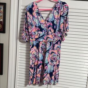 Lilly Pulitzer Colorful Floral V-neck Dress size large